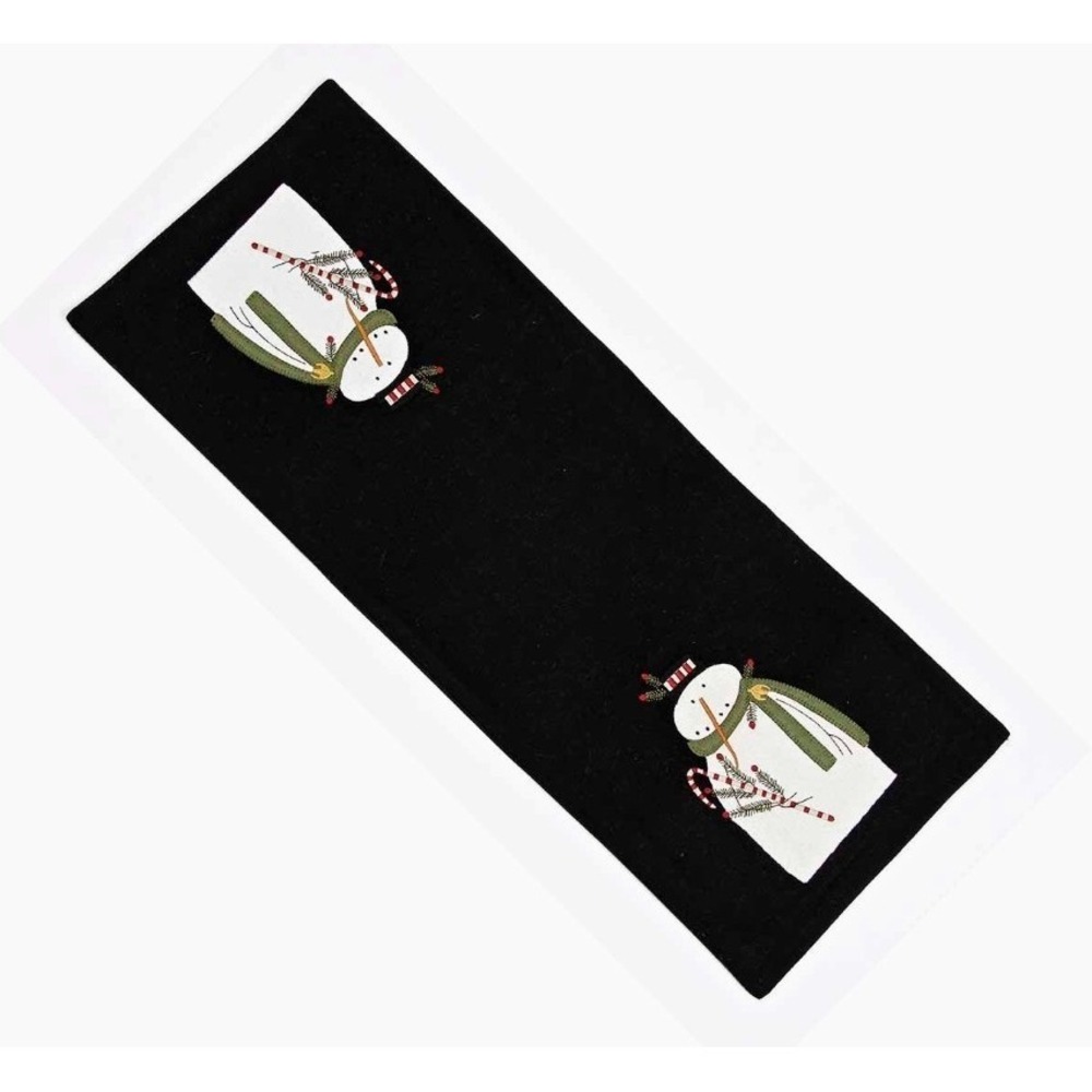 Primitive Christmas Mr Winterberry SNOWMAN Table Runner 14" x 36" Wool‎ Felt New